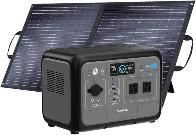 OUKITEL P800 Portable Solar Generator with 100W Solar Panel, 512Wh Solar Power Station with 2x800W AC Outlets (1600W Peak), 500W Fast Charging, Emergency Power Station for Home, Camping & RVs