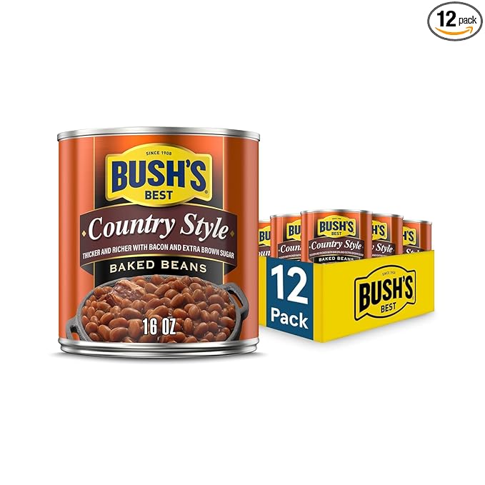 BUSH'S BEST 16 oz Canned Country Style Baked Beans, Source of Plant Based Protein and Fiber, Gluten Free, (Pack of 12)