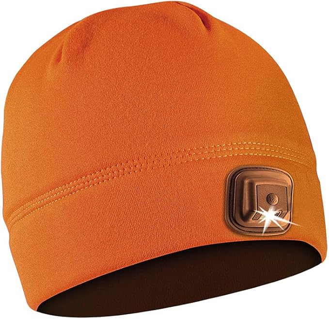 POWERCAP LED Hat Light 150 Lumens Rechargeable Fleece Beanie with Bright Built-in Headlamp Waterproof LED Warm One Size Cap (US, Alpha, One Size, Blaze Orange 3.0)