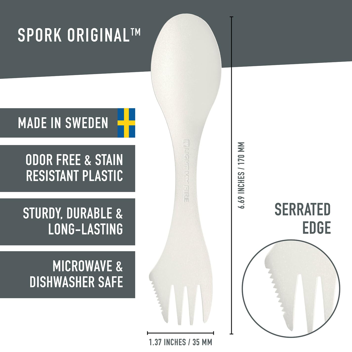 Light My Fire Spork Original 2-Pack 3-in-1 Camping Spoon Fork Knife Combo Reusable Travel & Camping