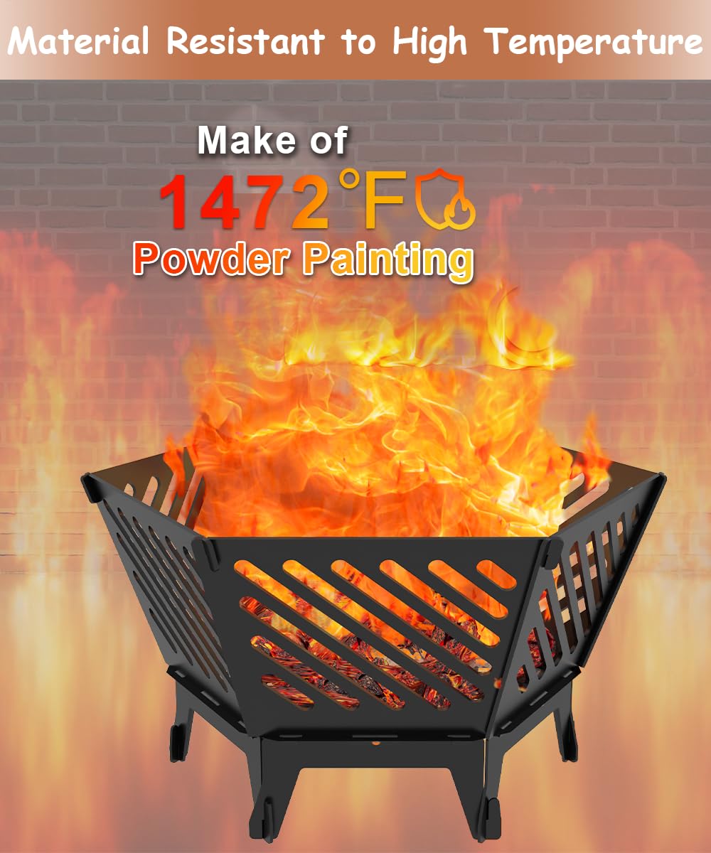Waaliji 22.5 Inch Portable Hexagon Fire Pit with Travel Bag — Smokeless Patented Design Outdoor