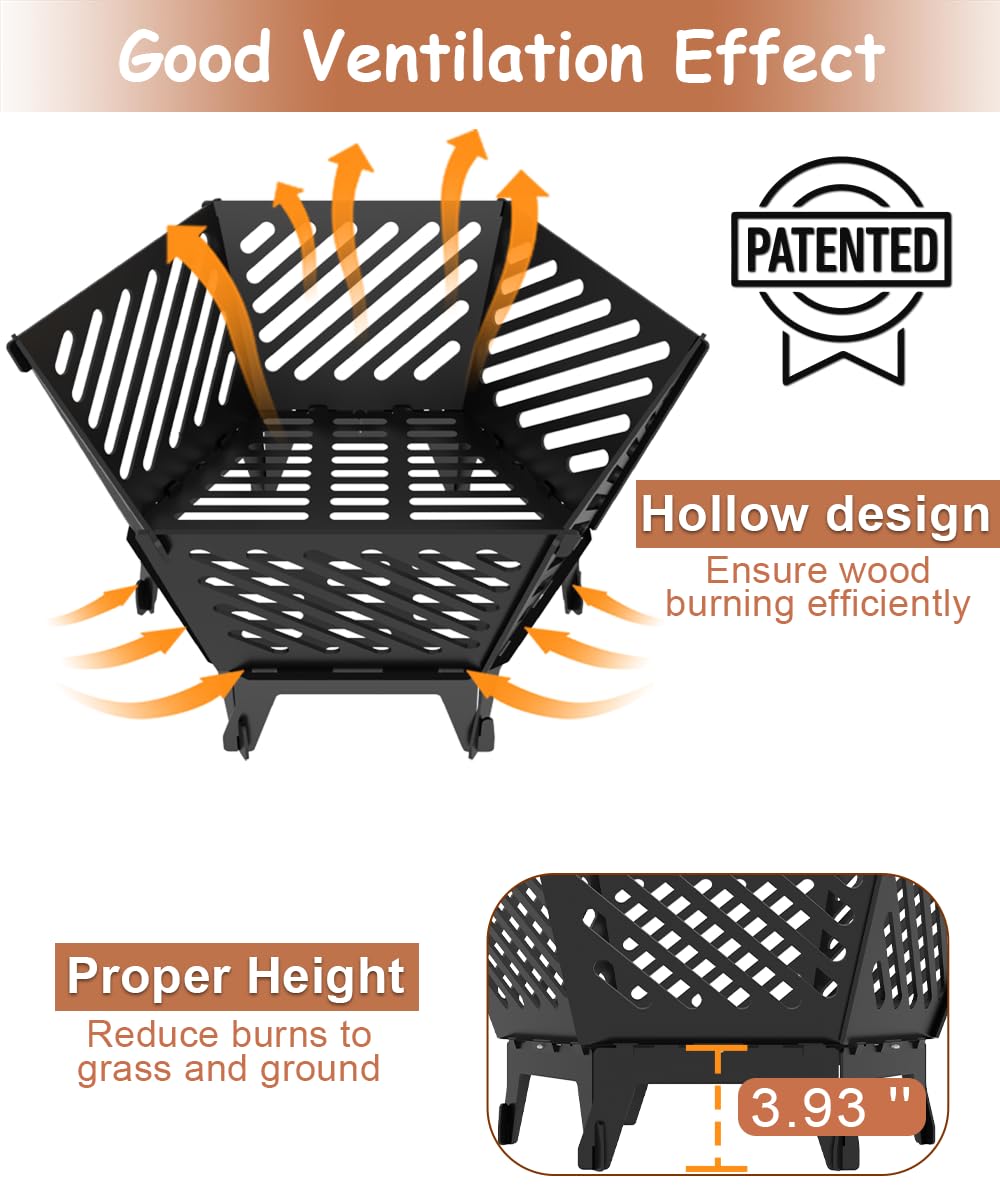 Waaliji 22.5 Inch Portable Hexagon Fire Pit with Travel Bag — Smokeless Patented Design Outdoor