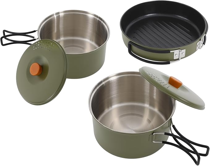 Camping Cookware Set, Camping Cooking Set,304 Stainless Steel Camping Pots &Frying Pan Set,Campfire Cooking Equipment with Storage Bag for Camping,Household, Hiking, Beach Trips