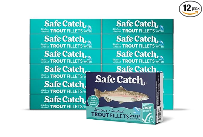 Safe Catch Smoked Rainbow Trout Fillets in Water, Skinless and Boneless Canned Fish, Mercury Tested, Pack of 12