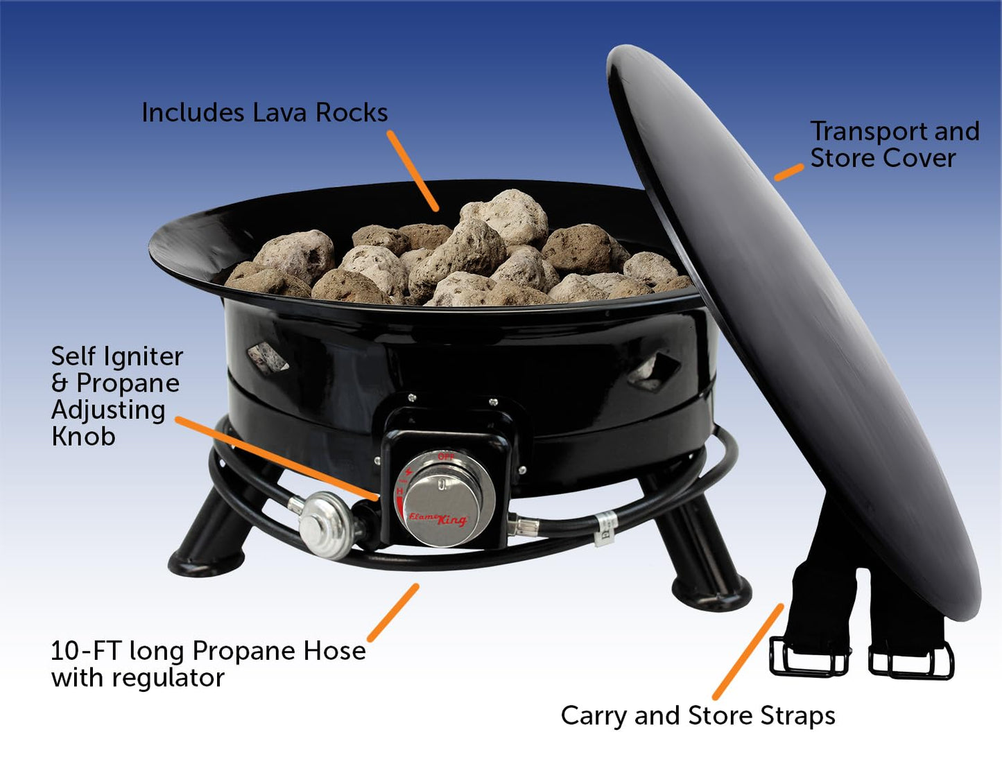 Flame King Smokeless Propane Fire Pit, 24-inch Portable Firebowl, 58K BTU with Self Igniter, Cover