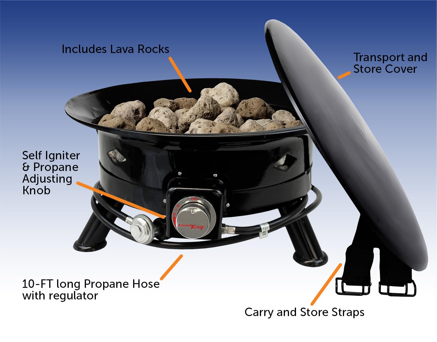 Flame King Smokeless Propane Fire Pit, 24-inch Portable Firebowl, 58K BTU with Self Igniter, Cover