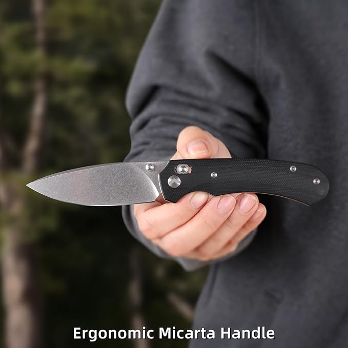 Folding Knife,Pocket Knife,3.31??154CM Blade,Erogonomic Canvas Micarta Handle,Survival Camping Knife with Pocket Clip,EDC Knife for Camping, Hunting, Hiking, Survival,Black