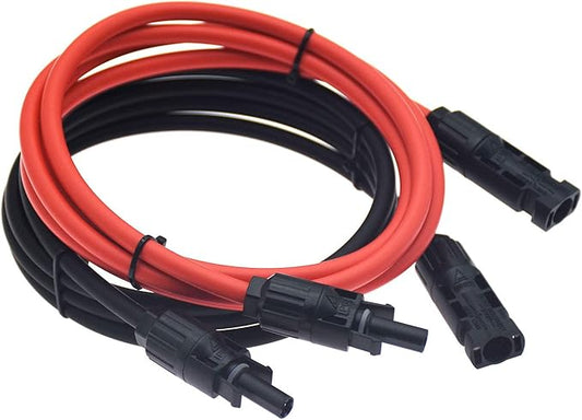 1 Pair Black + Red 10AWG(6mm²) Solar Panel Extension Cable Wire Connectors Solar Adaptor Cable with Female and Male Connectors (5 FT-2)