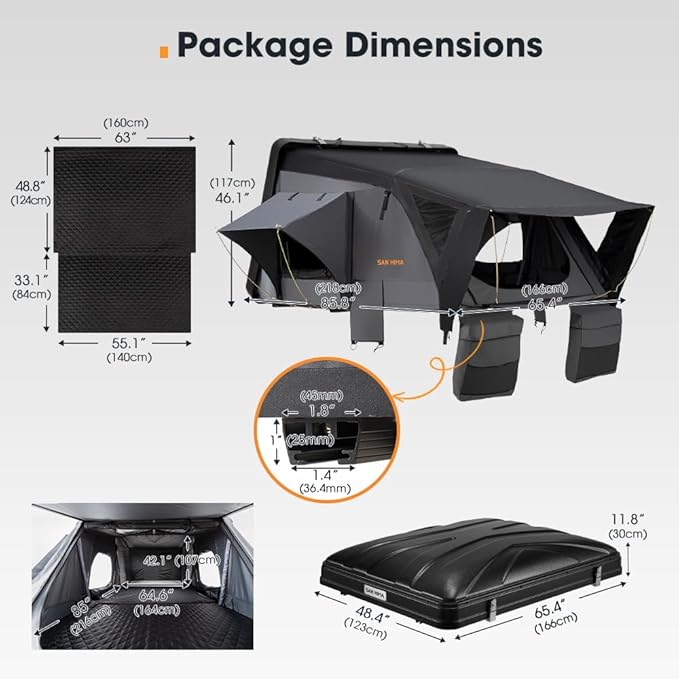 Sanhima Rooftop Tent Hard Shell - Jervis Overland Aluminium ABS Roof Top Tent w/Stargaze Window & LED Strip Light for Car SUV Truck Camping, 2-3 People