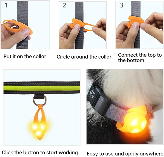 LaRoo Dog Lights for Night Walking - Led Dog Collar Lights for Nighttime, Clip On Light up Dog Collar Walking Flashlight（Orange）