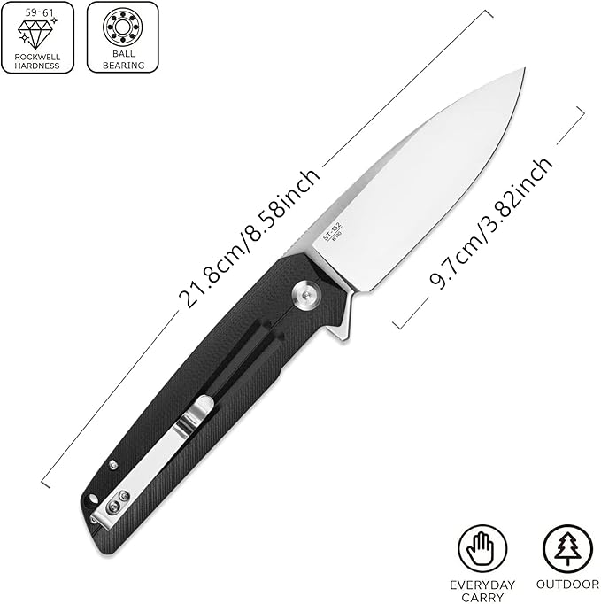 Sitivien ST152 Folding Knife,K110(D2) Steel Blade with G10 Handle EDC Tool Knife for Outdoor Camping,Hiking,Fishing(Black)