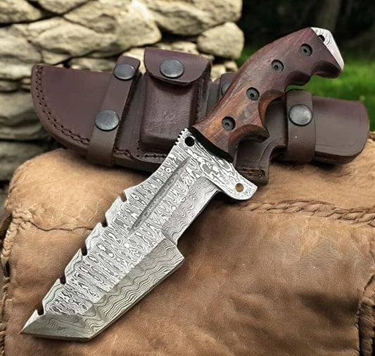 Poshland TR-891 Custom Handmade Damascus Steel Tracker knife - Gifts for Men, Horizontal Carry Knife