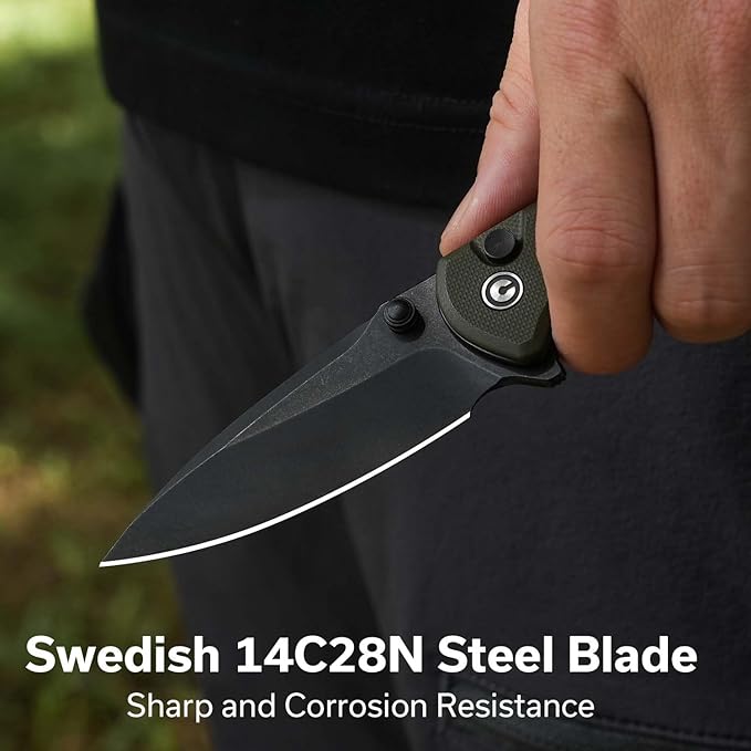 CIVIVI Faeger Pocket Folding Knife for EDC, 2.98" Swedish 14C28N Blade G10 Handle, Reversible Clip for Men Women Outdoor Carry C24031-2 (OD Green)