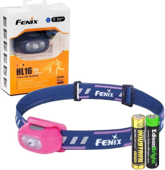 Fenix HL16 70 Lumen LED Headlamp for camping/hiking kids/children with EdisonBright AA Alkaline battery (Purple)
