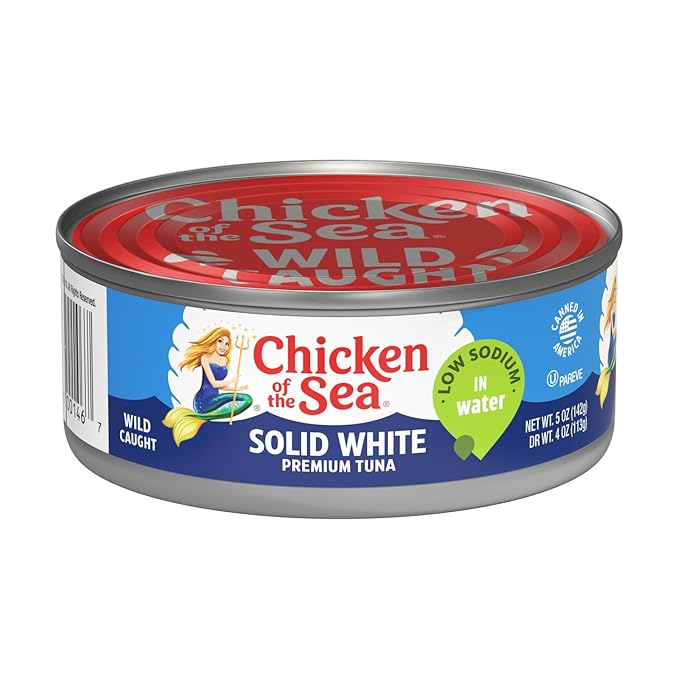 Chicken of the Sea Solid White Premium Albacore Tuna in Water, Low Sodium, Wild Caught Tuna, 5 oz. Can (Pack of 12)