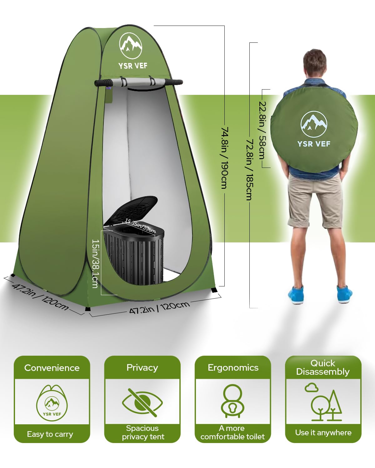 Camping Toilet with Pop-Up Privacy Tent and Liquid Waste Gel, Portable Toilet for Camping with