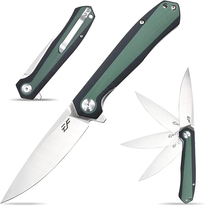 Eafengrow EF964 Pocket Folding Knife G10 Handle D2 Blade EDC Tactical Folder for Outdoor Camping Hiking (Green)