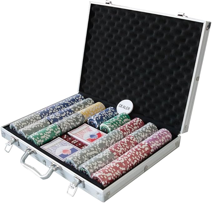 THUNDERBAY 500 Clay Composite Poker Chips Set with Aluminum Case, Two Decks of Playing Cards, Dealer and Blind Button&5 Dices for Poker, Texas Hold'em, Blackjack, Casino Games at Home