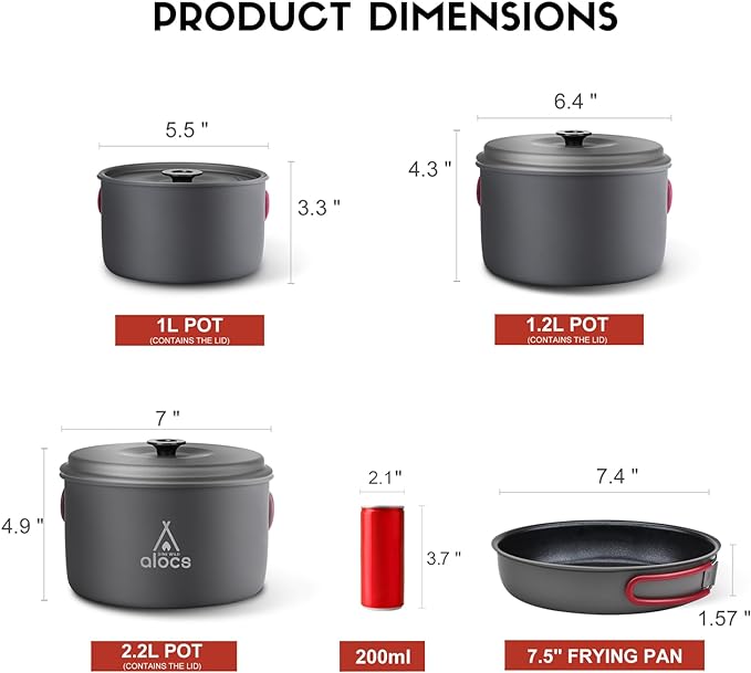 Alocs Camping Cookware Set Camping Gear, Compact Camping Pots and Pans Set, Durable Hard Alumina Camping Cooking Set for Outdoor Backpacking Camping Hiking Picnic, Included Mesh Carry Bag