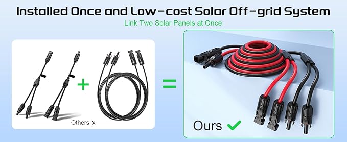 Bateria Power 30FT 12AWG Y-Branch Solar Connectors Extension Cable, Solar Cable Parallel Adaptor Solar Panel Wire in Pair with Female and Male Connectors for Solar Panel (1*M/FF+1*F/MM)