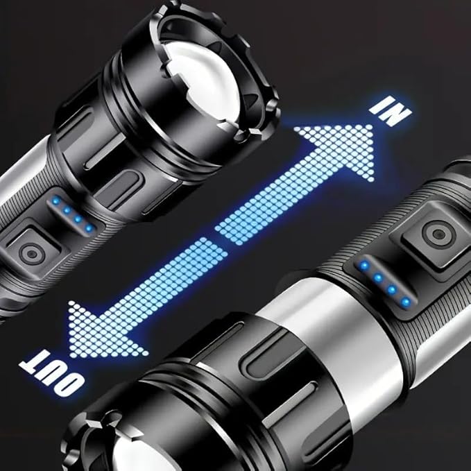 LED Tactical Flashlight, Dual Mode Zoom in/Out, USB-C Rechargeable, 6.9 inch Length