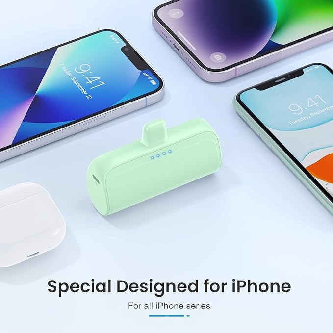 [2 Pack] Mini Portable Charger for iPhone 5200mAh,PD Fast Charging Power Bank,Ultra-Compact Battery Pack Travel Portable Charger Compatible with iPhone 14 13 12 11 X 8 7 6 Series,Purple +Light Green