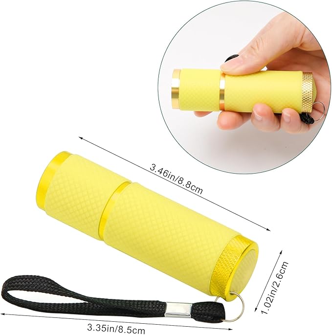AHIER 9 LED Glow in The Dark Flashlights, Rubber Coated Small Flashlights with Straps, Portable Handy Mini Flashlight for Camping, Hiking, Indoor, Assorted Colors (Yellow)