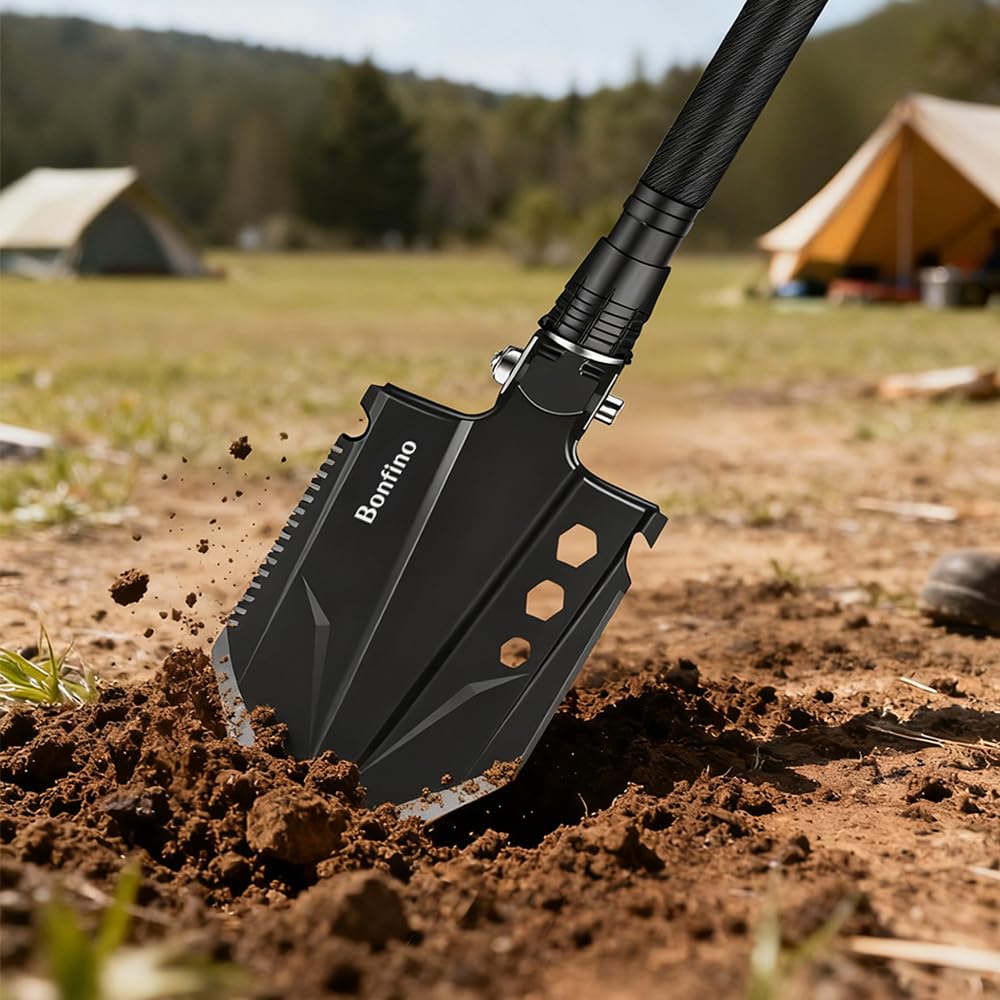 Bonfino Foldable Camping Shovel, 30.4'' High Carbon Steel Entrenching Tool