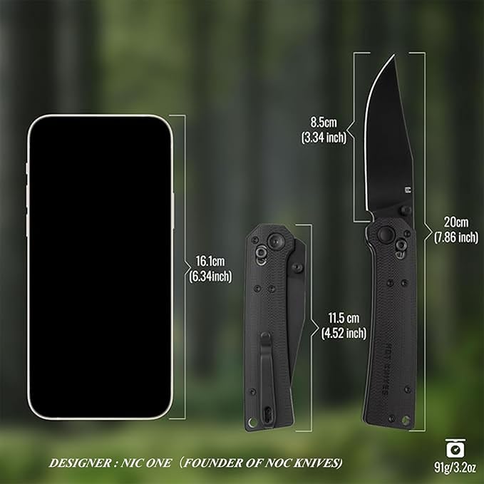 Pathwright Folding Knife, 3.54" Swedish 14C28N Blade G10 Handle with Crossbar Lock Pocket Knife with Pocket Clip for Camping Survival Hiking EDC Knives for Men Women Black