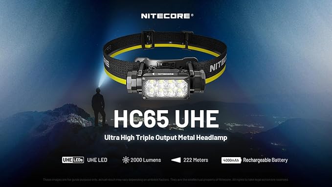 Nitecore HC65 UHE 2000 Lumen Heavy Duty Metal Headlamp, USB-C Rechargeable with White, Red, and Reading Lights Sticker for Camping, Hiking, Hunting, and Industrial Works
