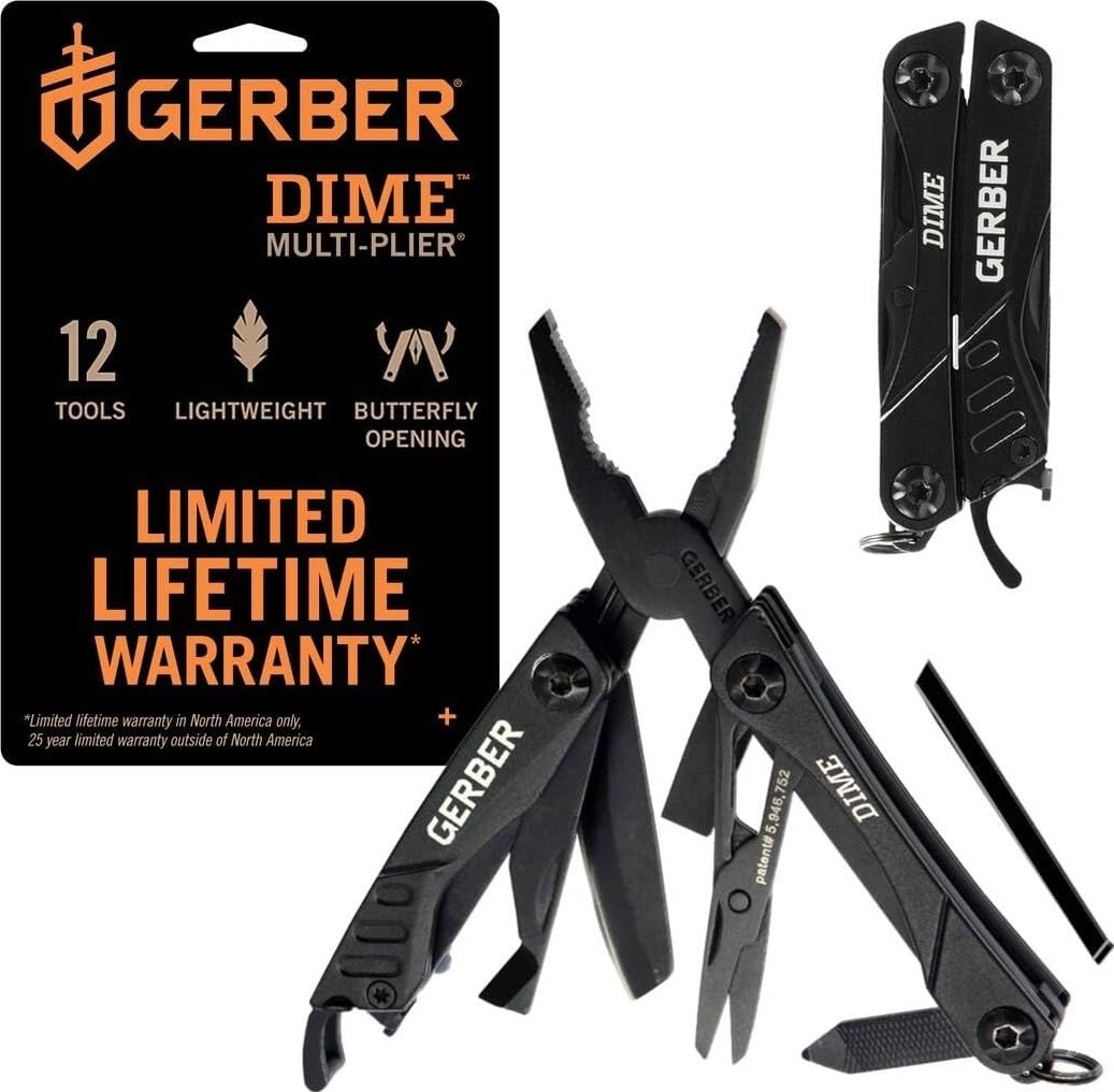 Gerber Dime 12-in-1 Mini Multitool Pliers, Pocket Knife,Bottle Opener,Black