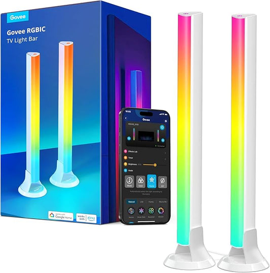 Govee RGBIC Light Bars, 15 Inches WiFi TV Backlight Suitable for 45-70 inch TVs, Smart Light Bars with Multiple Placement Options, Work with Alexa and Google Assistant, White