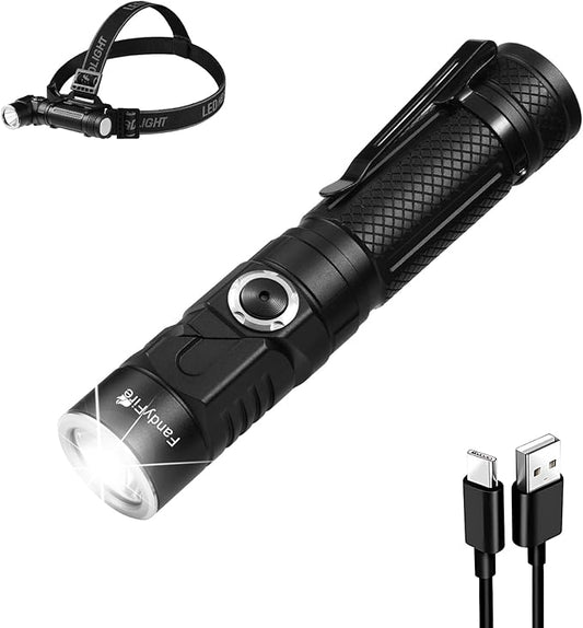 Super Bright 1000 High Lumens Tactical Flashlights,Rechargeable 90 Degree Magnetic LED Flashlight, 6 Modes, IP44 Waterproof for Camping Emergency Repair Outdoor FE10(Black)