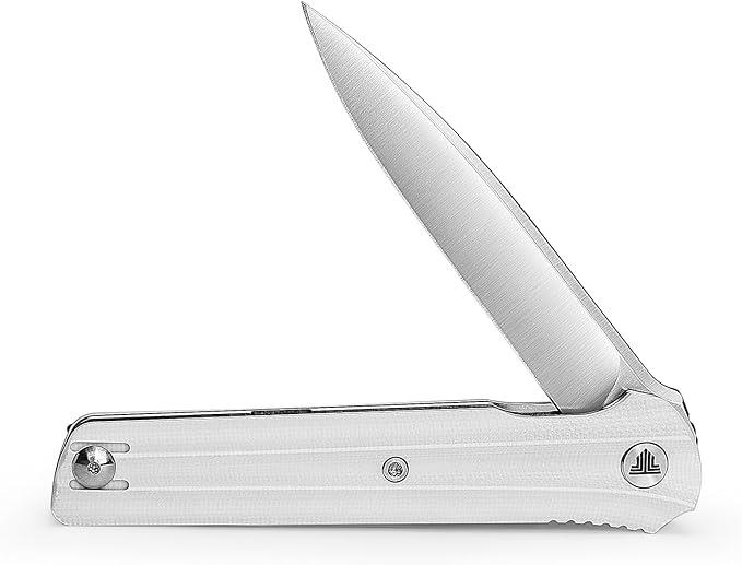 EDC Pocket Knife for Men,Folding Knives with Reversible Clip,Liner Lock 3.4'' Satin 14C28N Steel Blade,White G10 Handle,Seagull-W