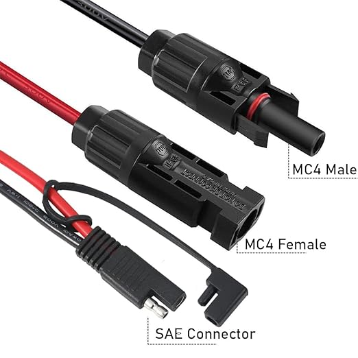 1ft 10AWG Solar Panel Connector Cable, SAE to MC-4 Male Female Adapter PV Extension Cable with SAE Polarity Reverse Adapter for RV Caravan Solar Panel Battery Charger