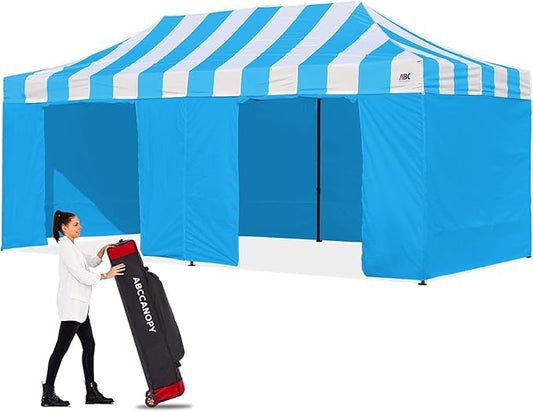 ABCCANOPY Heavy Duty Easy Pop up Canopy Tent with Sidewalls 10x20,Strip SkyBlue