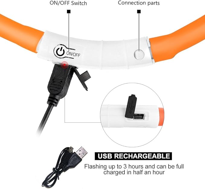 LED Dog Collar,USB Rechargeable Glowing Dog Collars, Light Up Collar Improved Pet Safety &Visibility at Night, 3 Flashing Modes,Water-Resistant LED Lighted Fits for Small Medium Large Dogs