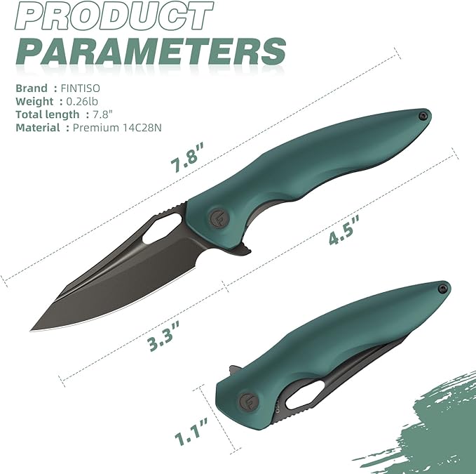 FINTISO Apollo Pocket Knife, 3.3" 14C28N Blade Aluminum Alloy Handle Folding Knife with Liner Lock, EDC Knife with Pocket Clip for Camping, Survival, Hunting, Unique Gift for Men Women