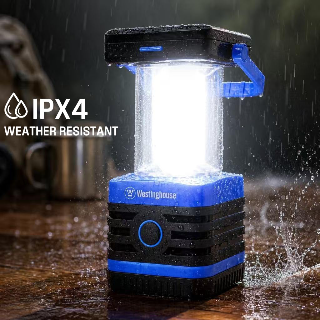 Solar Rechargeable Camping Lantern, 1000 Lumen LED Lantern, 5 Lighting Modes, IPX4 Water Resistant