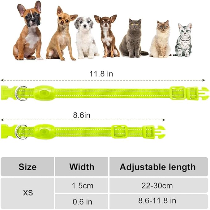 Light Up Dog Collar for Small Dogs - Rechargeable Puppy Collars Glow in The Dark LED Dog Collar Lights for Night Walking（X-Small, Green）