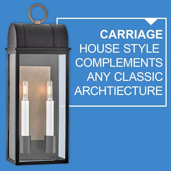 Hinkley Campbell Two Light Medium Outdoor Wall Mount Lantern - Wet Rated, Aluminum - Black Finish with Burnished Bronze Accent