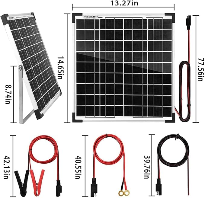 20W 12V Solar Panel Kit with Trickle Charger, Maintainer, and Adjustable Mount Bracket for Marine, Automotive, RV, Motorcycle, and Boat.