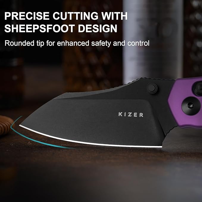 Kizer Mini Bulldog Pocket Knife, 2.5??Nitro V Sheepsfoot Blade Folding Knife, Aluminum Handle Clutch Lock Small EDC Knife for Men Women Gift, Fishing Hiking Camping Hunting Knives V3672SA1