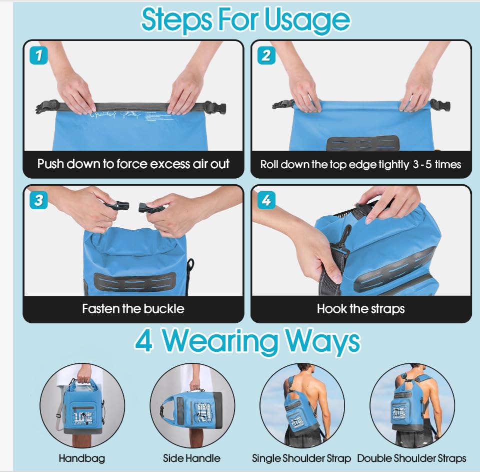 MORXPLOR Dry Bag Waterproof,5L/10L/20L/30L/40L/55L Roll Top Dry Bag Backpack with WaterProof Phone