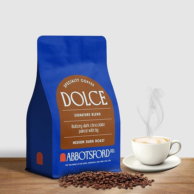 Dolce Whole Coffee Beans, Specialty Medium Dark Coffee Beans, Sweet Flavor with Buttery Dark Chocolate & Fig, 12 Oz Bean Bag, Freshly Roasted in Brooklyn