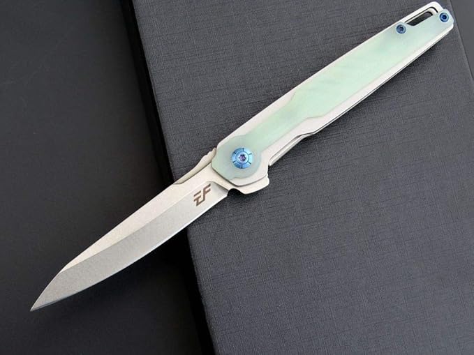 Eafengrow EF942 EDC Folding Knife, D2 Steel Blade Titanium Plating & G10 Handle,Pocket Clip with Frame Lock EDC Pocket Flipper Knife for Camping Hiking Survival Outdoor(Jade)