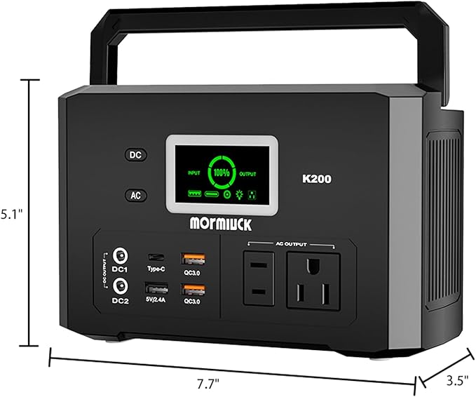 200W Portable Power Station (400W Peak), mormluck 118Wh Solar Generators with 110V/200W AC Outlet（NO SOLAR PANELï¼? 32000mAh Lithium Battery for Home Backup, Outdoor Adventures, and RV Emergencies