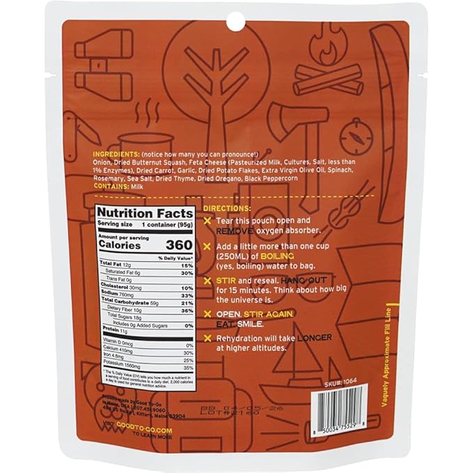 GOOD TO-GO Breakfast Hash (6-Pack of Single Servings) | Camping & Backpacking Food | Just Add Water Backpacking Meals | Good To-Go Dehydrated Meals Taste Better Than Freeze Dried Food