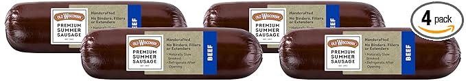Old Wisconsin Premium Summer Sausage, 100% Natural Meat, Charcuterie, Ready to Eat, High Protein, Low Carb, Keto, Gluten Free, Beef Flavor, 8 Ounce (Pack of 4)