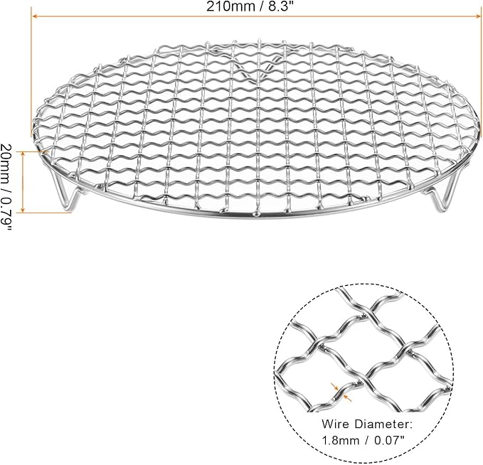 HARFINGTON 2pcs Round Cooking Rack 8.3-inch 201 Stainless Steel Cross Wire Barbecue Grill Net with 20mm Legs for Cooking Baking Steaming BBQ